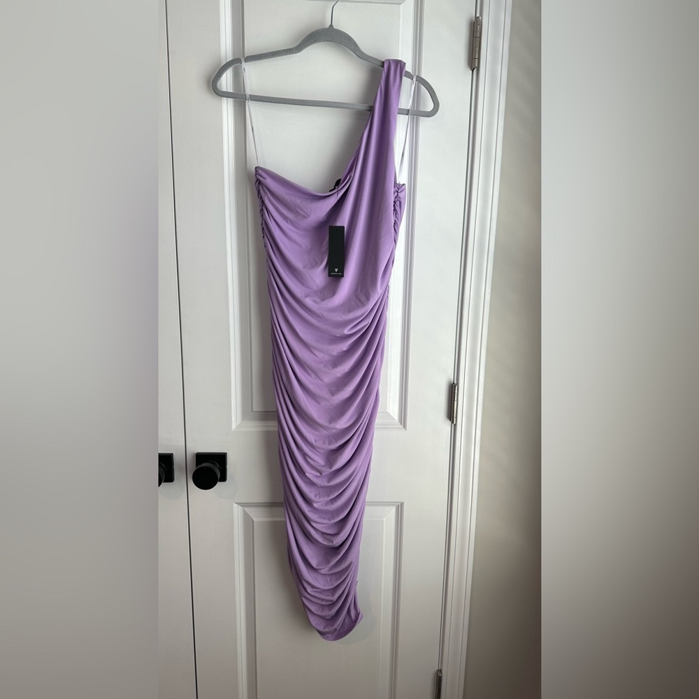 Lulus Total Appeal Lavender Ruched One-Shoulder Bodycon Midi Dress NWT Size XL